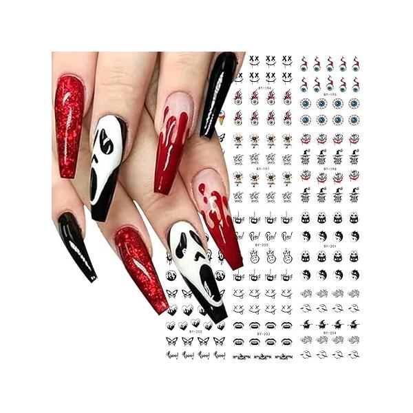 Halloween Nail Art Sticker Decals Skull Pumpkin Water Transfer Sliders Foil Design Fall Supplies 12pcs