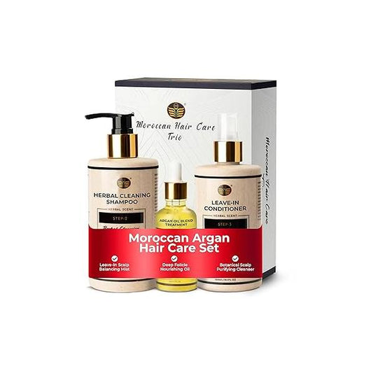 3 Sets Moroccan Oil Hair Products - Argan Blend Herbal Cleansing Shampoo and Nutrient-Rich Rinse - Cleanses, Nourishes Revitalizes for Healthier, Shinier Dermatologist Approved