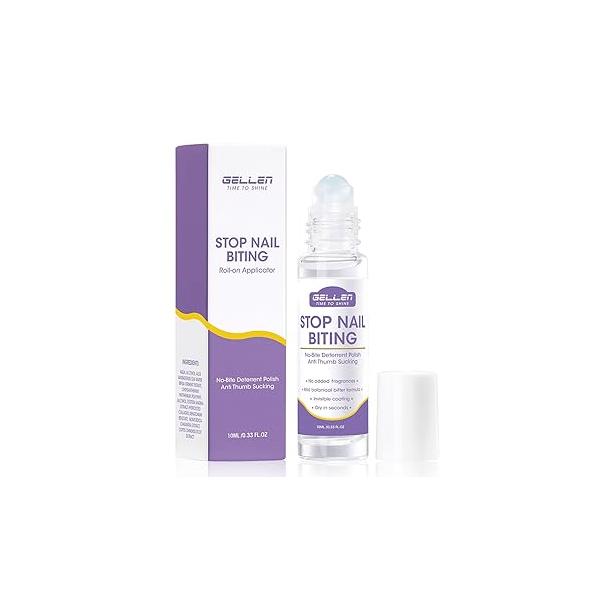 Gellen Nail Biting Treatment for Kids & Adults, Roll-On Stop Thumb Sucking Deterrent, 10ml Prevention, Quick Dry Water-Resistant No Bite Polish, Care Solution