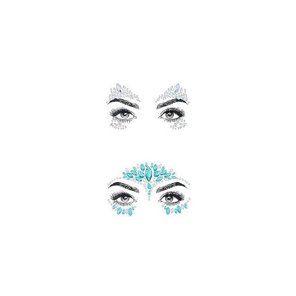 Rhinestone Face Stickers Mermaid Gems Jewels Festival Temporary Tattos Body Jewelry for Women and Girls 2 Sets
