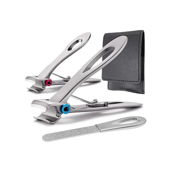 Slanted Nail Clippers for Men Ingrown Toenail Seniors Thick Toenails Wide Jaw Opening Ultra Sharp Fingernail Clipper with Catcher Heavy Duty Set Adult Women