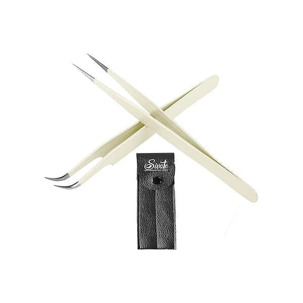 SIVOTE Lash Tweezers for Eyelash Extensions, Pack of 5 Peach - Extension Set with Diamond Grip, Precision Fiber Tip Volume Extensions
