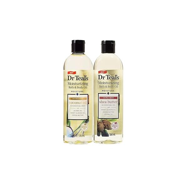 Dr. Teals Bath & Body Oil Variety Gift Set (2 Pack, 8.8oz Ea.) - Ultra Rich Shea Butter Nourishing Coconut Essential Oils Hydrate Skin Alleviate Daily Stress At Home Spa Kit