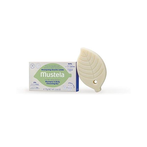 Mustela Solid Shampoo & Body Cleansing Bar for Baby, Kid Adult - with Avocado Oil Olive Fragrance-Free, Plastic-Free, Vegan Biodegradable Formula 2.64 oz.
