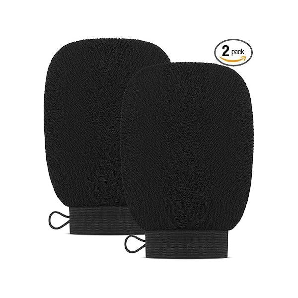 Valitic Exfoliating Glove Body Scrubber - Mitt Dead Skin Remover, Shower Face and Exfoliator Korean Style Washcloth Spray Self Tan Pair Black