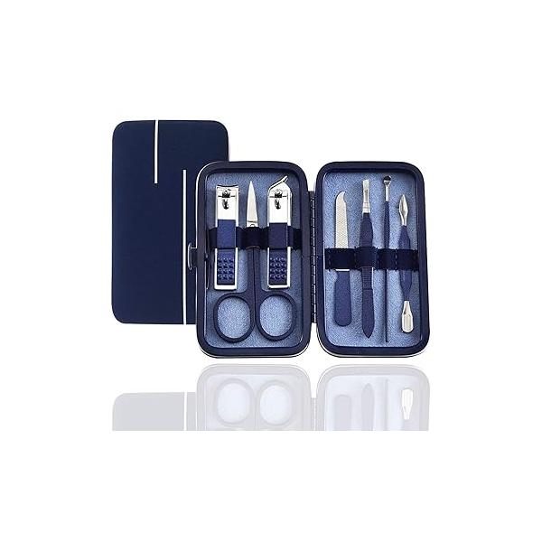 Manicure Set Pedicure Kit Nail Clippers Fingernails & Toenails Vibrissac Scissor Best Care Grooming Tools for Man Women Gift with Case (Mazarine_7in1)
