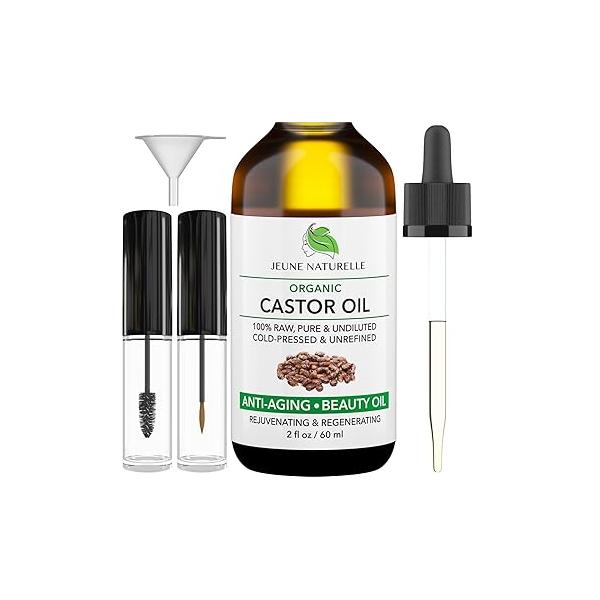 Castor Oil Organic, Cold Pressed Unrefined - 100% Pure, Raw, Virgin, Undiluted for Hair Growth, Face, Eyelashes, Eyebrows, Hexane Free Organic Hair, 2 oz