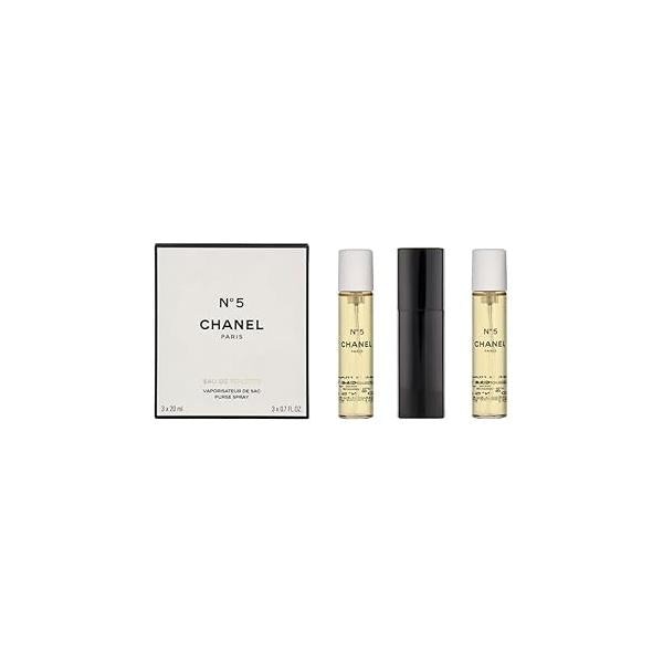 No. 5 by Chanel for Women, Set (Eau De Toilette Spray 0.7 Ounce, Two Eau Refills, Ounce Each)