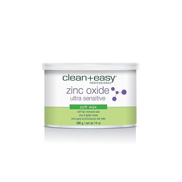 Clean + Easy Azulene Sensitive Soft Wax - for Skin Hair Removal, Gentle & Soothing Formula Face Body, 14 oz