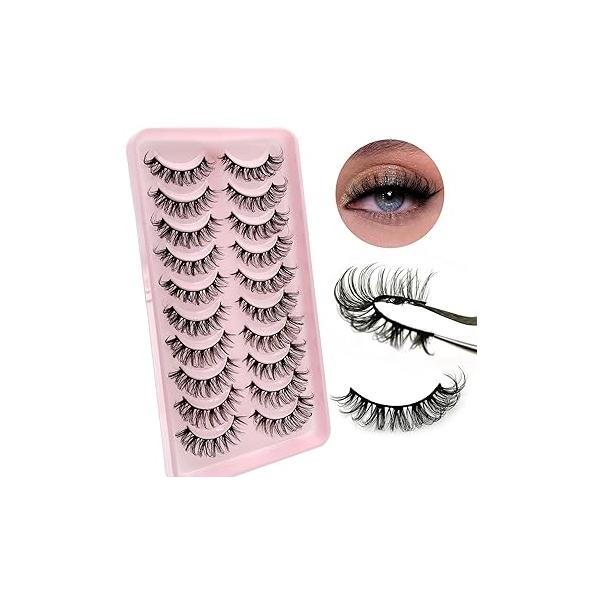 Royaomis D Curl Cat Eye lashes Wispy Russian Strip Lashes that Look Like Extensions 8D False Eyelashes Natural Pack 10 Pairs (RM-41)