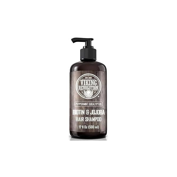 Viking Revolution Biotin Mens Shampoo - Eucalyptus and Peppermint With Jojoba Oil Mint Hair Loss Treatment for Men Thinning (17 Oz)