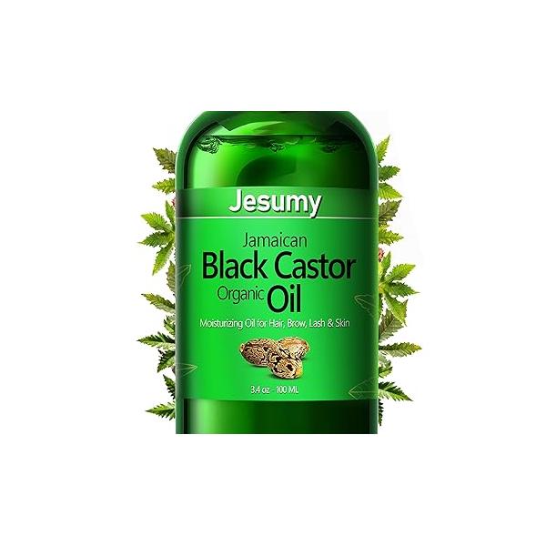 JESUMY Jamaican Organic Black Cold-Pressed Castor Oil (3.4 Oz) - For Hair Growth, Face, Scalp, Eyebrows & Eyelashes