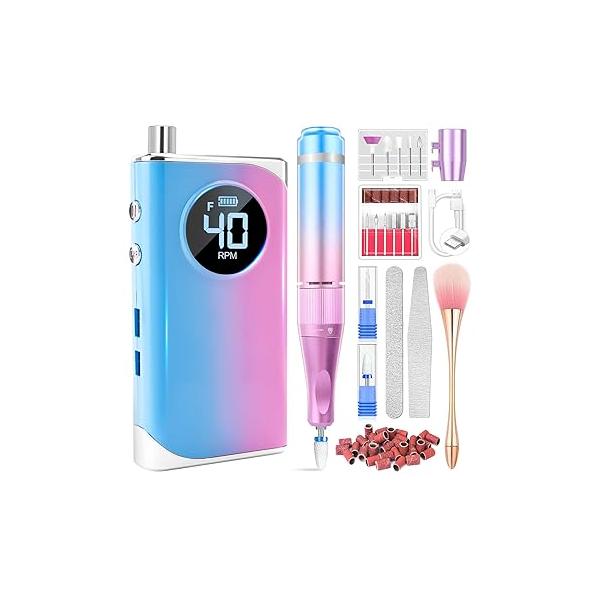 Portable Electric Nail Drill LEDSUUEI: 45000 RPM Professional File Machine for Acrylic Nails Gel Polishing Removing, Manicure Salon Home,Pink