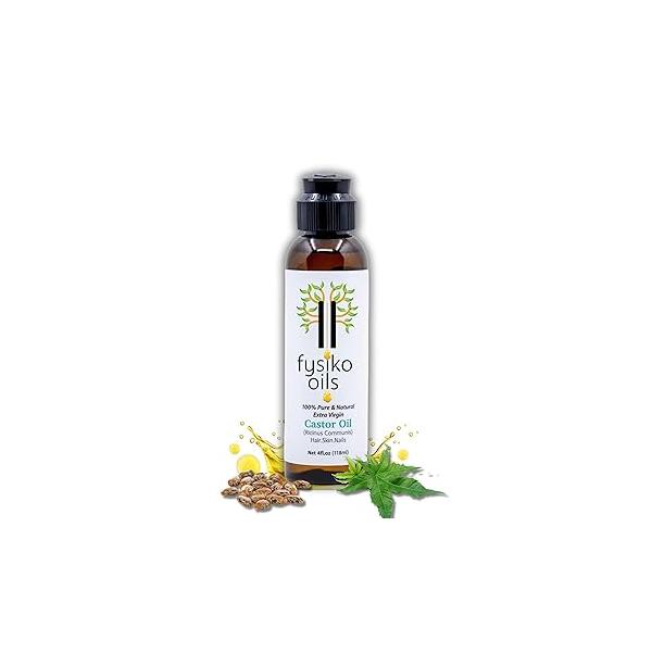 Fysiko Castor Oil-100% Pure & Natural, Cold Pressed, Extra Virgin,Hexane free. Protect and Strengthens, Hair, Skin Nails. Great for Acne Blemishes. 4 oz