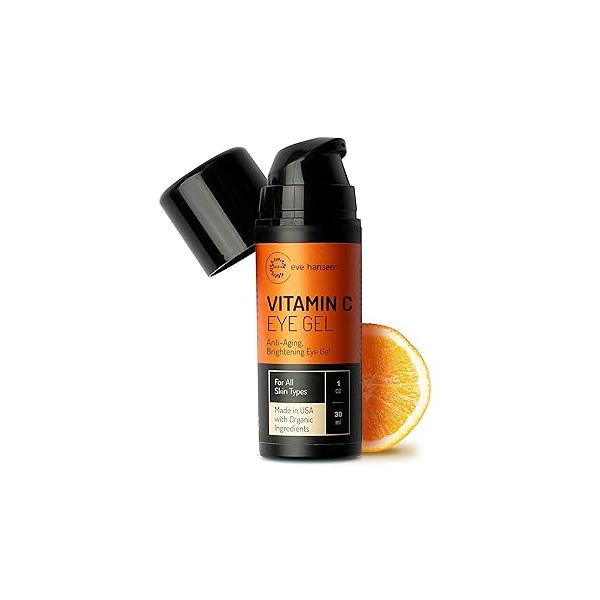 Eve Hansen Vitamin C Eye Gel - Under Cream for Dark Circles and Puffiness Anti-Aging Repair with Hyaluronic Acid Treatment All Skin Types Brightening 1 oz