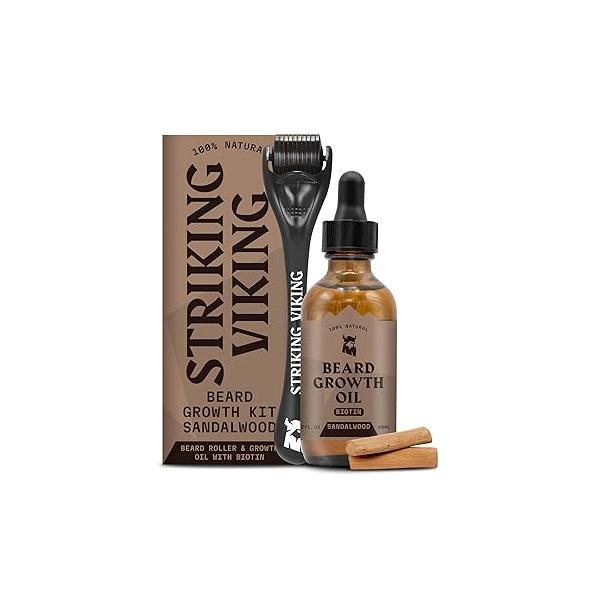 Striking Viking Beard Growth Oil with Biotin - 2 Fl Oz, 1 Pack, Sandalwood Thickening, Conditioning Serum for Men Argan & Jojoba Facial Hair