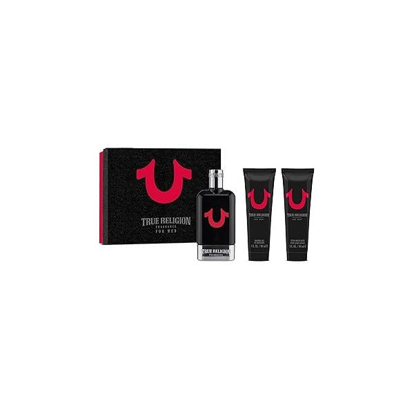 True Religion Men 3-Piece Gift Set - Men's Cologne 3.4 fl oz EDT,3 ml Shower Gel, 3 Aftershave Balm citrus, woody, aromatic fougere bergamot, aquatic, spicy, orange blossom, cedar