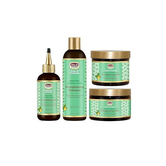 African Pride Feel it Formula Bundle (4 Pack) - Strengthening Oil, Balm, Shampoo, & Mask with Peppermint, Rosemary, and Sage, Helps promote Hair Growth, Nourishing Treatment for Split Ends Dryness