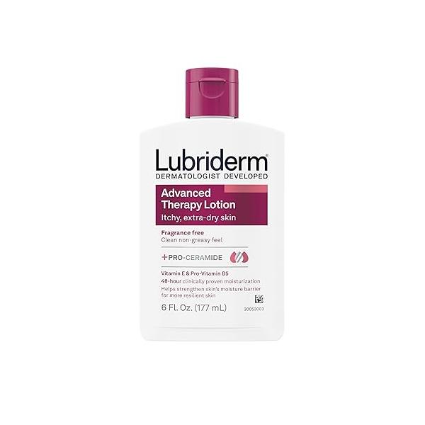 Lubriderm Advanced Therapy Fragrance-Free Moisturizing Hand & Body Lotion + Pro-Ceramide, Intense Hydration for Itchy, Extra Dry, Sensitive Skin, Non-Greasy, Hypoallergenic, 6 fl. oz