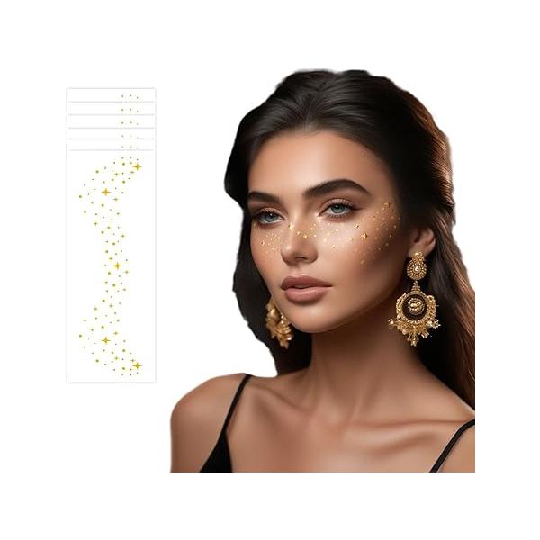Glitter Face Makeup Patches, Gold Freckles Tattoo, Freckles, Sparkle Waterproof Speckles Patches for Women (A-Gold)