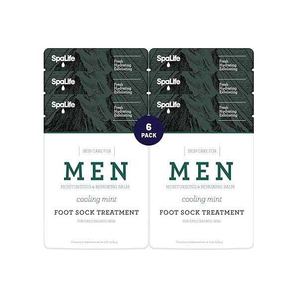 Spa Life Men's Cooling Mint Foot Repair Balm and Moisturizing Socks Set - Revitalizing Hydrating Mask for Soothing Tired, Achy Feet Softening Dry, Cracked Skin One Size Fits Most- 6 Pairs