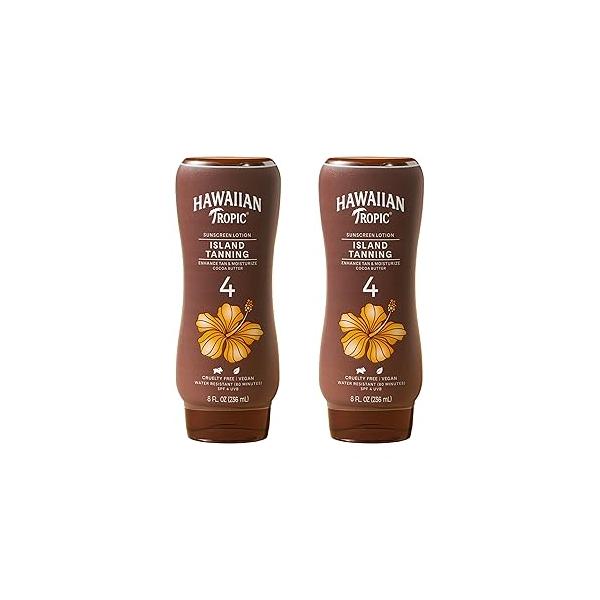 Hawaiian Tropic Island Tanning Lotion - Outdoor with SPF 4, Oxybenzone Free Sunscreen, 8oz, Twin Pack