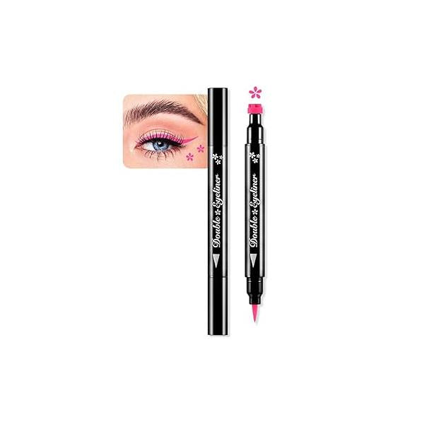 evpct 7Pcs Colored liquid Eye Liners Face Stamp Cosplay Gothic Makeup Set Kit for Beginners, Black Brown Purple Blue Red Pink Green Star Flowers Heart Moon Triangle Lightning Butterfly Stamps Eyeliner