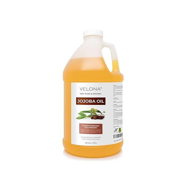 Jojoba Oil - 1 Gallon / 128 Fl Oz | 100% Pure and Natural Golden, Unrefined, Cold Pressed, Hexane Free Moisturizing Face, Hair, Body, Skin Care, Stretch Marks, Cuticles