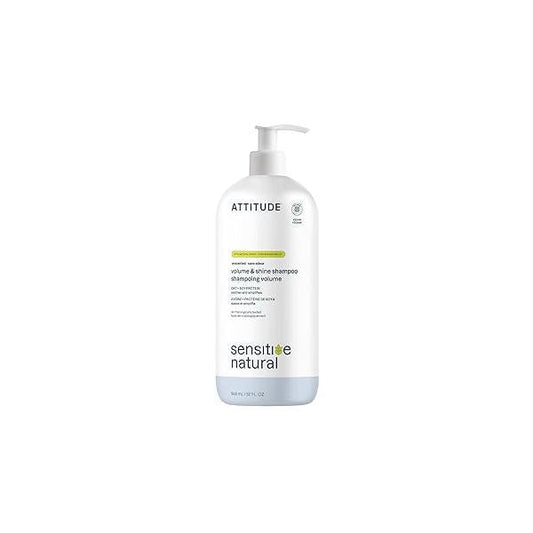 ATTITUDE Hair Shampoo for Sensitive Dry Scalp, EWG Verified, Soothing Oat, For Thin Hair, Naturally Derived Ingredients, Vegan and Plant-Based, Volume Shine, Unscented, 32 Fl Oz