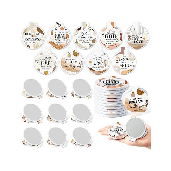Y1tvei Bible Verse Folding Mirrors - 36Pcs Boho Christian Gifts Bulk Compact Inspirational Small Portable Round Pocket Makeup Mirror for Purse Church Party Favors Women