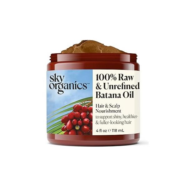 Sky Organics - Batana Oil, 4 fl oz 100% Raw & Unrefined Hair Scalp Nourishment Fatty Acids, Antioxidants, Vitamins Sourced from Honduras Vegan Cruelty Free Care Self