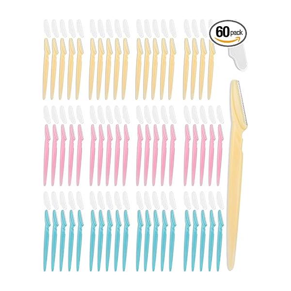 MoHern Dermaplane Razor, 60 Pcs Face Razors for Women and Men, Multipurpose Eyebrow Dermaplaning Tool Multi-Color