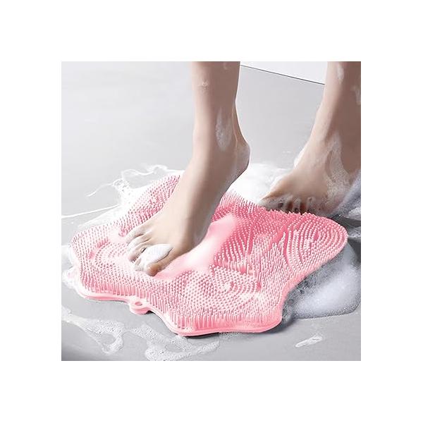 Shower Foot Scrubber, and Back Scrubber with Suction Cups, Silicone Washer for Exfoliating Massage（Grey）