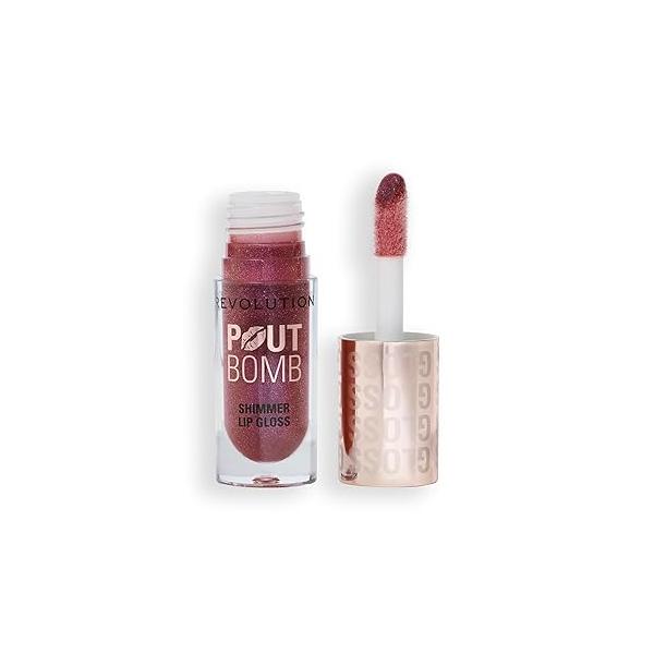Revolution, Pout Bomb Shimmer Gloss, High-Shine Lip Gloss & for Glossy Lips with Hyaluronic Acid Sweet Vanilla Scent, Berry Lustre, 0.15 Oz
