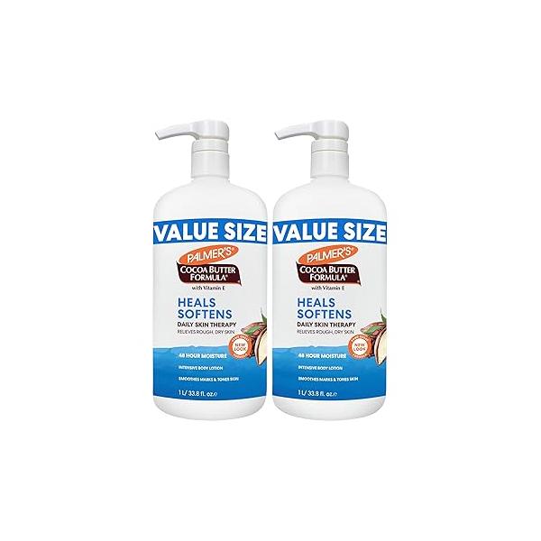 Palmer's Cocoa Butter Formula Daily Skin Therapy Body Lotion, Pump Bottle, 33.8 Ounces (Pack of 2)