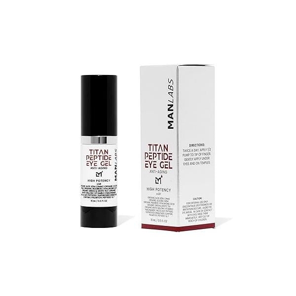 Titan Mens Eye Cream Anti Aging Bags & Dark Circle - Treatment for Men, High Potency Cooling Gel Puffy Eyes Peptides, DMAE, MSM, Aloe, Unscented, 0.5 Fl Oz