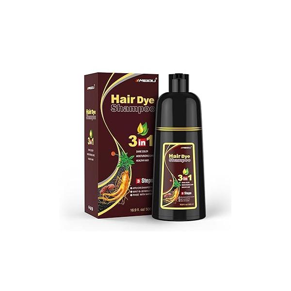 Shampoo Shop Black Hair Dye 3 in 1 for Gray Hair, Women Men, Color Herbal Ingredients Natural (500ml,16.9oz)