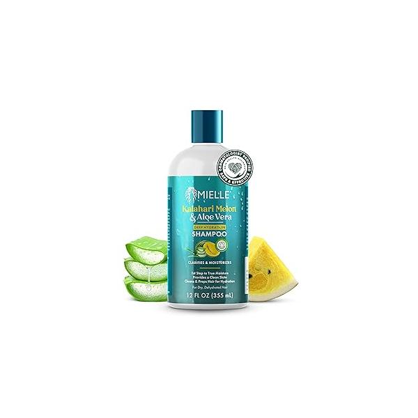 Mielle Kalahari Melon & Aloe Vera Deep Hydration Shampoo - Sulfate Free Cleanser for Dry, Curly and Textured Hair Removes Buildup Delivers Up to 5 Days of Moisture (12 fl oz)
