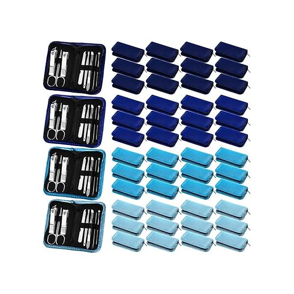 Coume 48 Nail Care Kit Fathers Day Gift 8 in 1 Manicure and Pedicure Set with Travel Case Stainless Steel Clipper Souvenirs for Coworkers Church Guest(Blue Series)