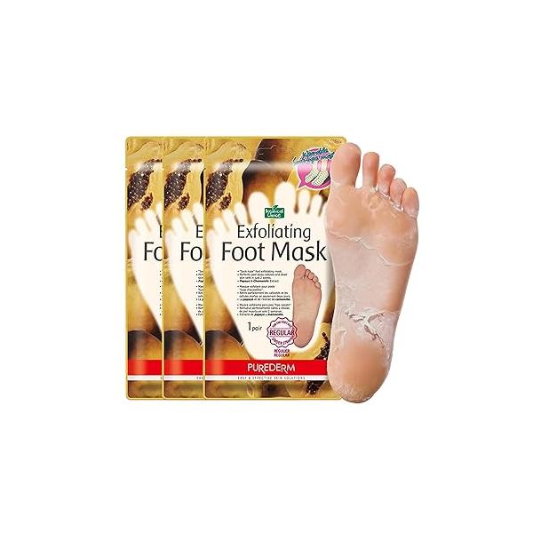Purederm Shiny & Soft Foot Peeling Mask (3 pack) - For smooth and moist baby skin with Exfoliating peel off Calluses, Dry Skin, Cracked Heels Men Women