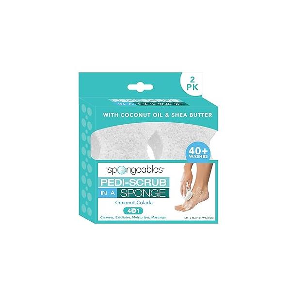 Spongables Pedi Scrub Foot Exfoliating 20+ Wash Sponge, Coconut Colada, 2 Count