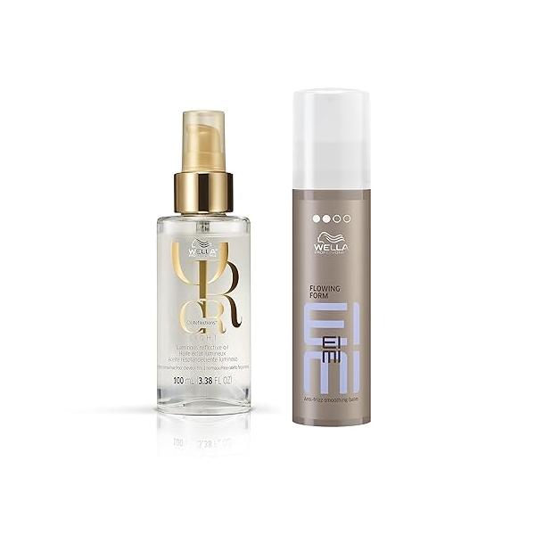 Wella Professionals Oil Reflections Light Luminous Reflective, Finishing For Fine to Normal Hair + EIMI Flowing Form Anti-Frizz Smoothing Balm, Frizzy And Damaged Hair, Care Bundle