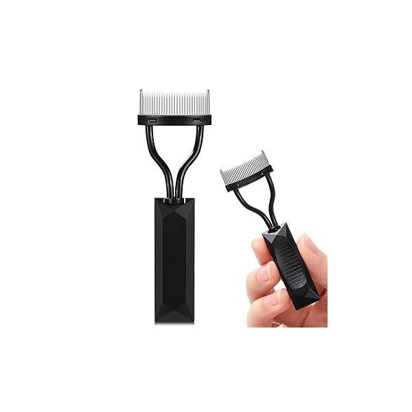 Eyelash Comb Separator, Arc Designed Lash Definer Makeup Mascara Applicator With Cover, Eye Cosmetic Brush Tool (Black)