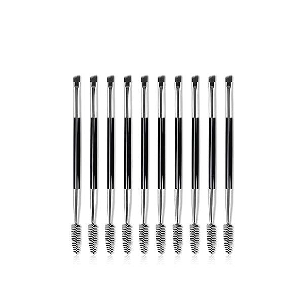 Duo Eyebrow Brush and Comb- 10Pcs Pro Double Ended & Spoolie, Angled Brow for Precision Application, Defining Shape, Blending of Eye Powders, Wax Gel
