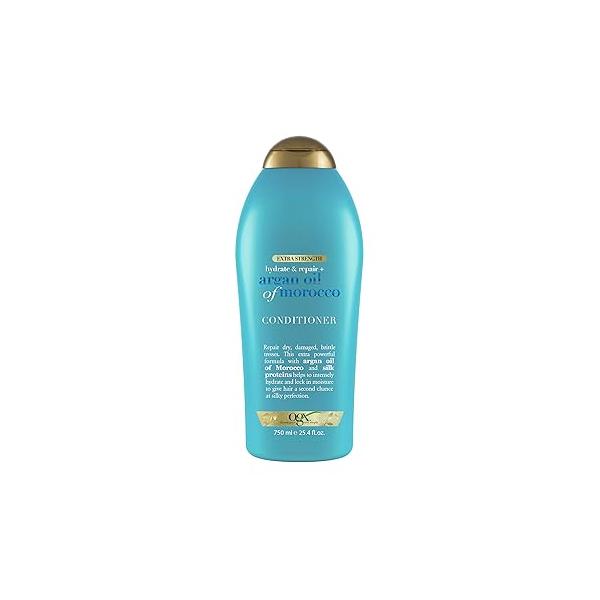 OGX Extra Strength Hydrate & Repair + Argan Oil of Morocco Conditioner for Dry, Damaged Hair, Cold-Pressed to Moisturize Paraben-Free, Sulfate-Free Surfactants, 25.4 Fl Oz