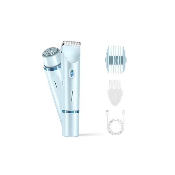 ITECFREELY Bikini Trimmer for Women, 2-in-1 Women's Body Shaver, Painless Electric Razors Pubic Hair Underarm Leg Arm Body, Cordless and Rechargeable Trip