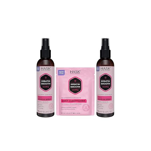 HASK Keratin 5-in-1 Leave-In Conditioner Duo (6oz-Qty 2) & Deep Packette, Color Safe, Sulfate-Free, Paraben-Free, Gluten-Free, for All Hair Types