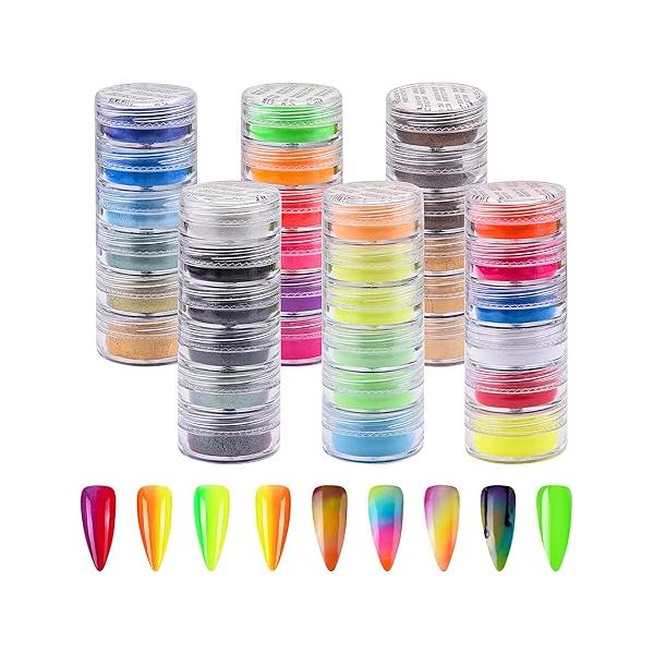 Duufin 36 Colors Nail Pigment Gel Acrylic Art Pigments Colorful Luminous Iridescent Glitter Pearlescent High-Gloss Halo Powder for Art, Body and Crafts