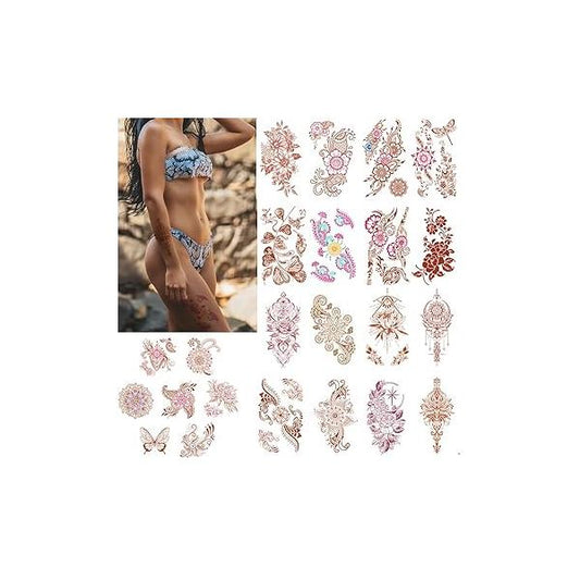 Brown Flower Temporary Tattoo Adult Women, Semi Permanent Fake Tattoos Stickers, Waterproof Hand Realistic for Women