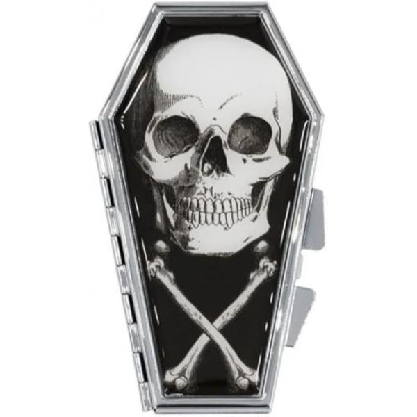 kreepsville 666 Anatomical Skull Coffin Compact Mirror Gothic Makeup Horror, Silver
